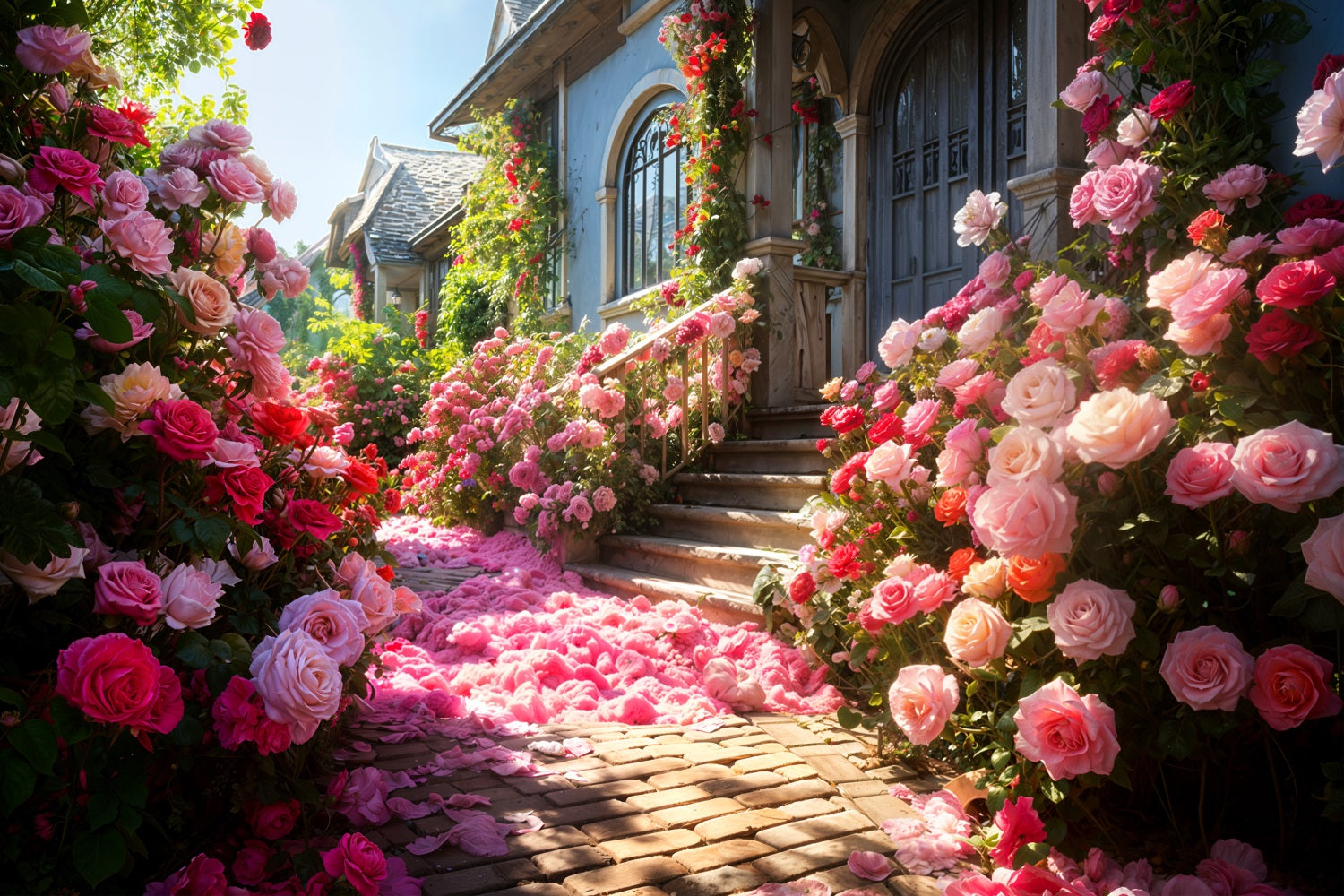 Fotografie Valentinstag Backdrop Idyllische Rose Hauseingang Backdrop BRP11-427