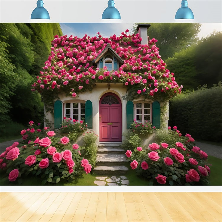 Fotokulissen Valentinstag Floral Cottage Rosa Rosen Hintergrund BRP11-431