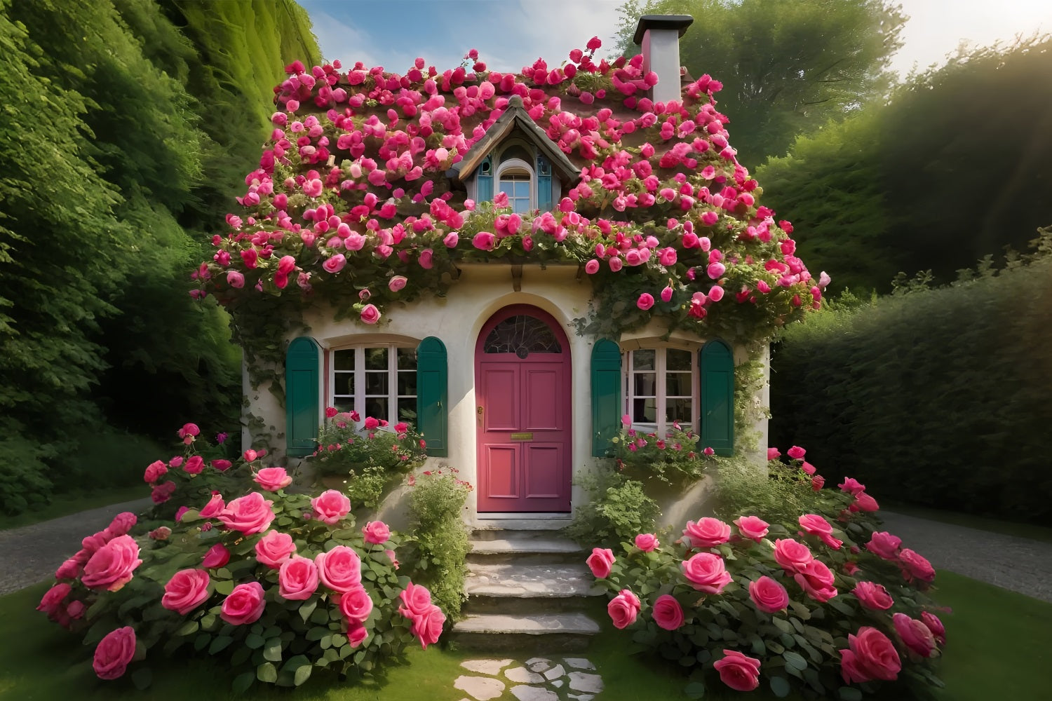 Fotokulissen Valentinstag Floral Cottage Rosa Rosen Hintergrund BRP11-431