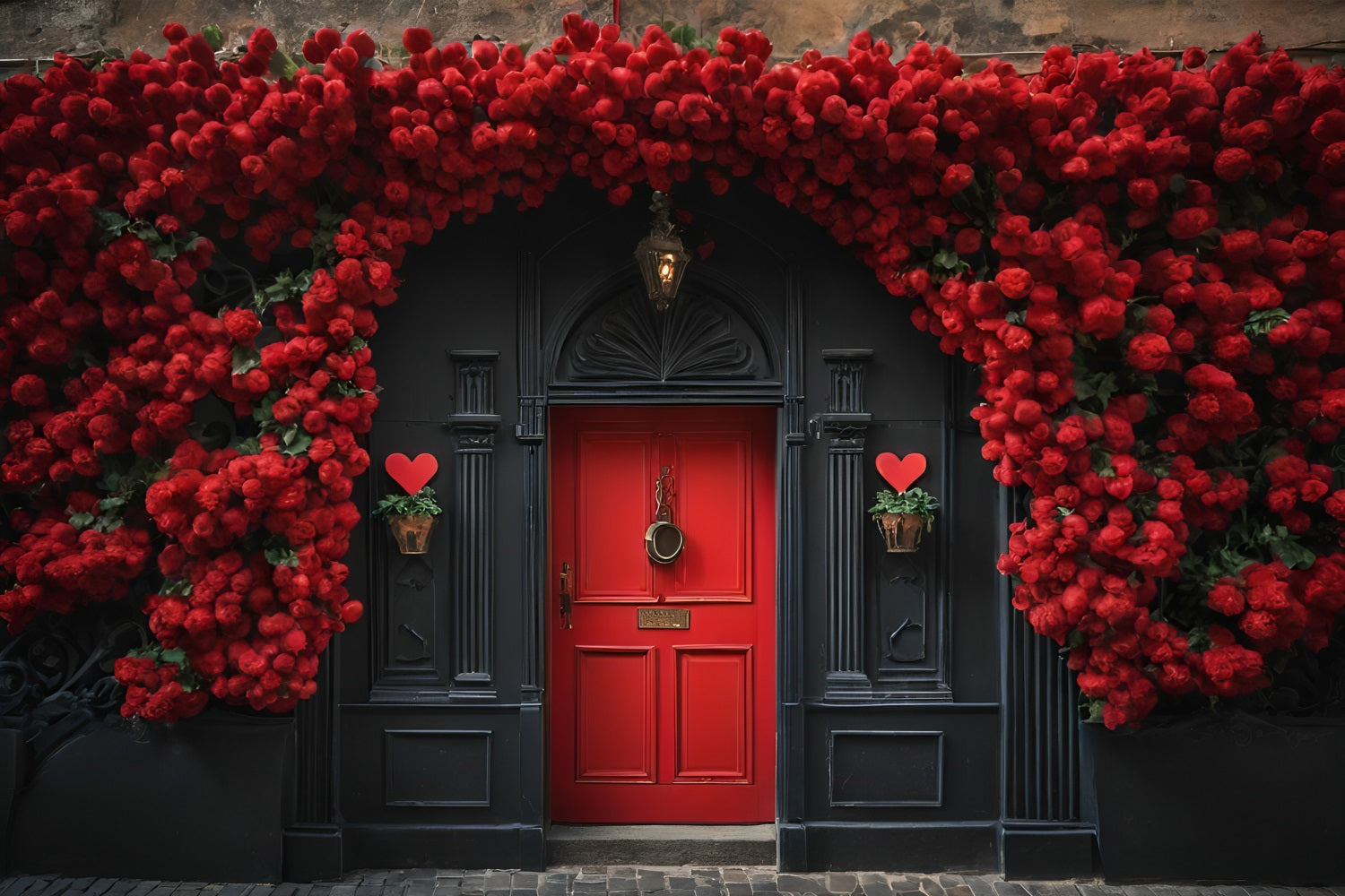 Valentinstag Fotohintergrund Rote Rosen Schwarzer Türhintergrund BRP11-432