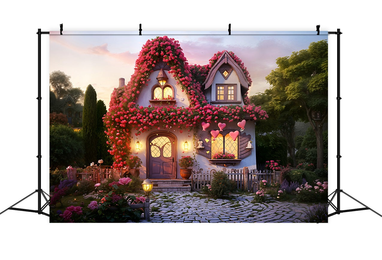 Valentinstag Fotokulissen Floral Cottage Charming Lichter Hintergrund BRP11-434