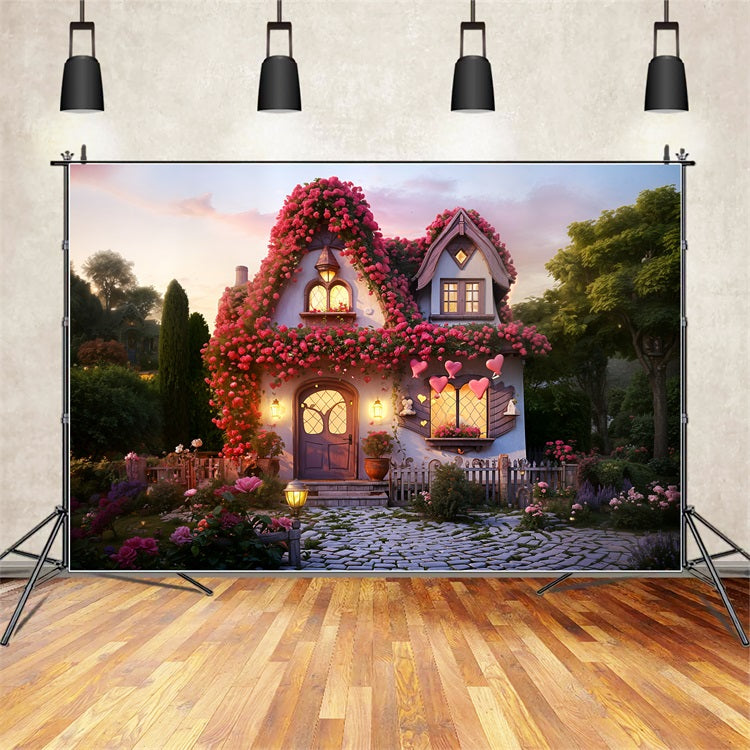 Valentinstag Fotokulissen Floral Cottage Charming Lichter Hintergrund BRP11-434