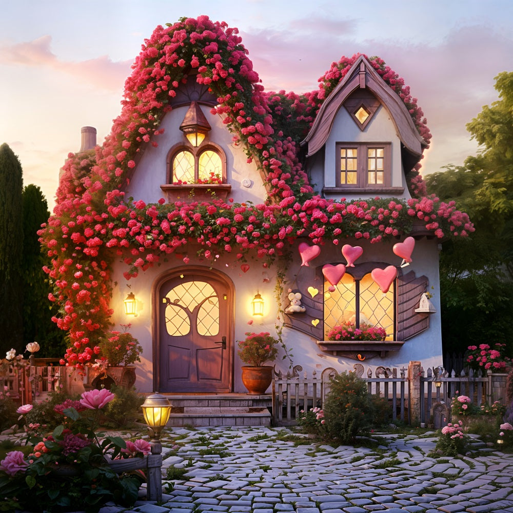 Valentinstag Fotokulissen Floral Cottage Charming Lichter Hintergrund BRP11-434