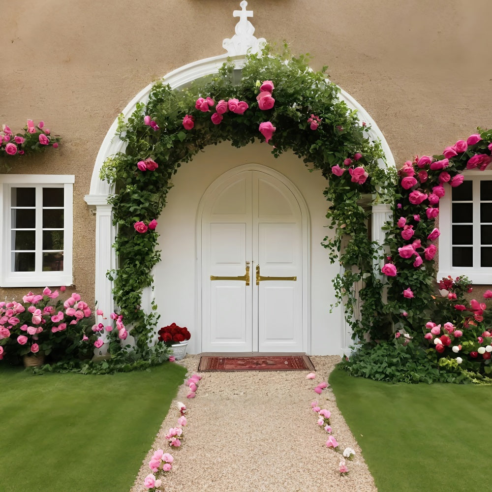 Valentinstag Fotokulissen Weiße Tür Blumenbogen Kulisse BRP11-437