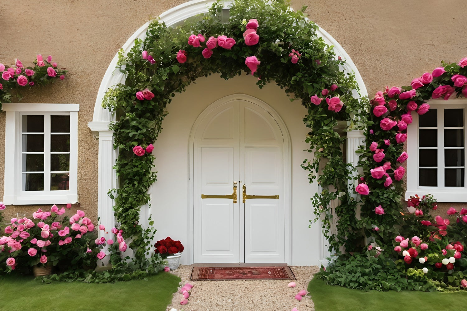 Valentinstag Fotokulissen Weiße Tür Blumenbogen Kulisse BRP11-437