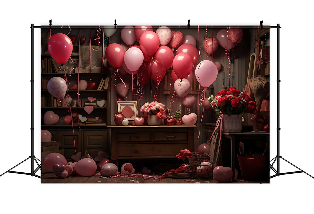 Valentinstag Backdrop Ballons Blumen Szene Backdrop BRP11-444