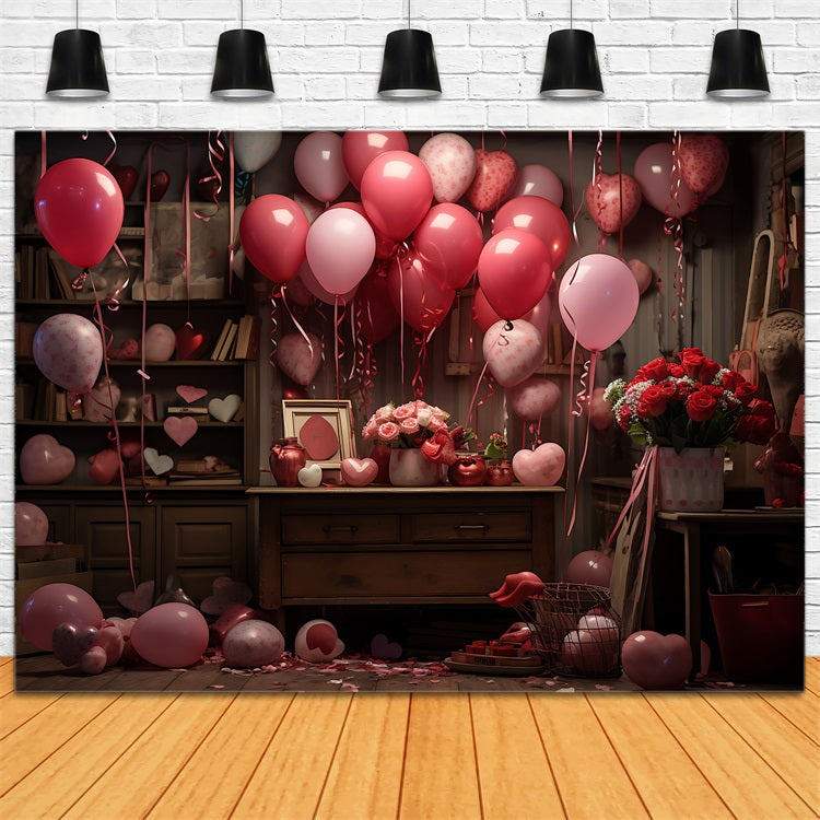 Valentinstag Backdrop Ballons Blumen Szene Backdrop BRP11-444