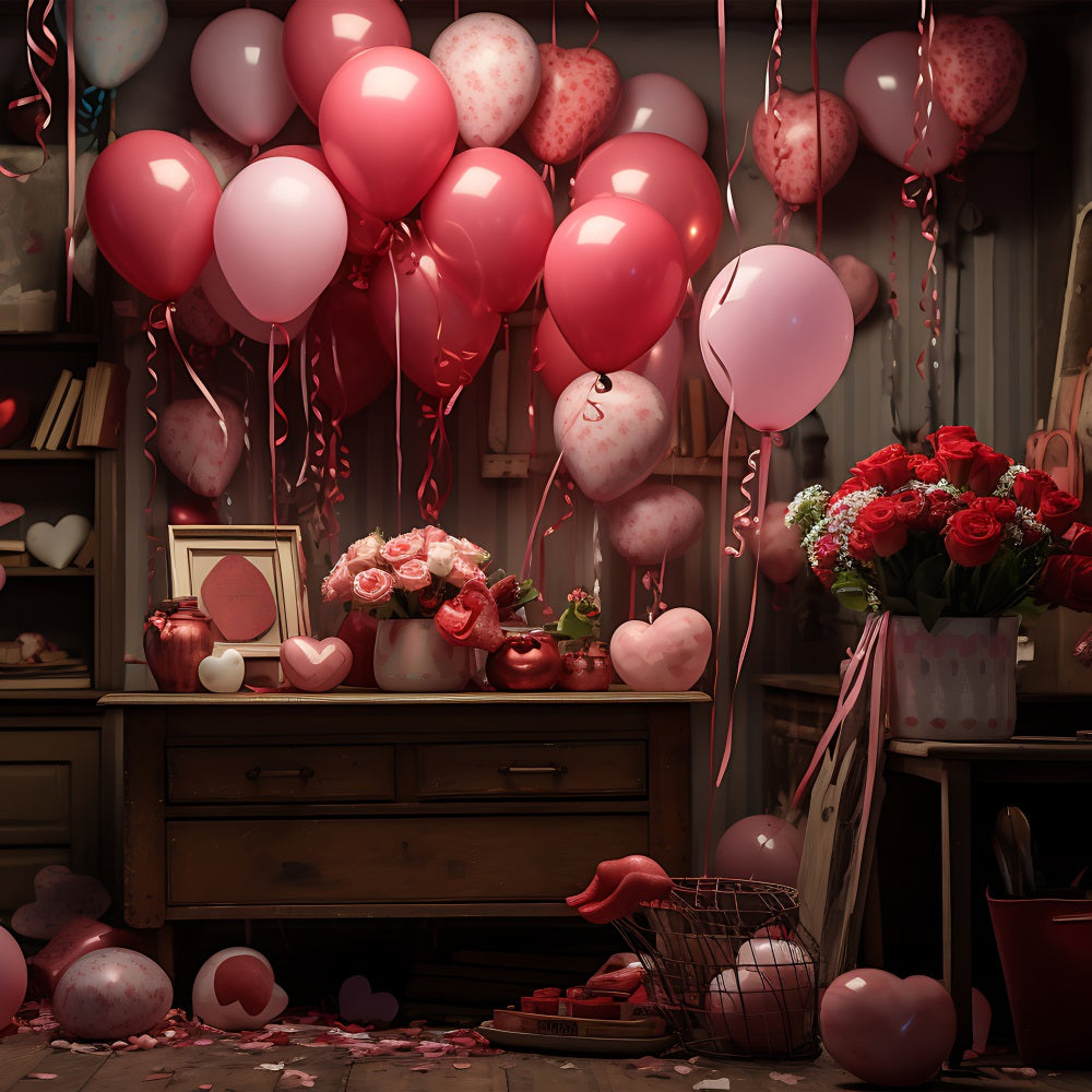 Valentinstag Backdrop Ballons Blumen Szene Backdrop BRP11-444