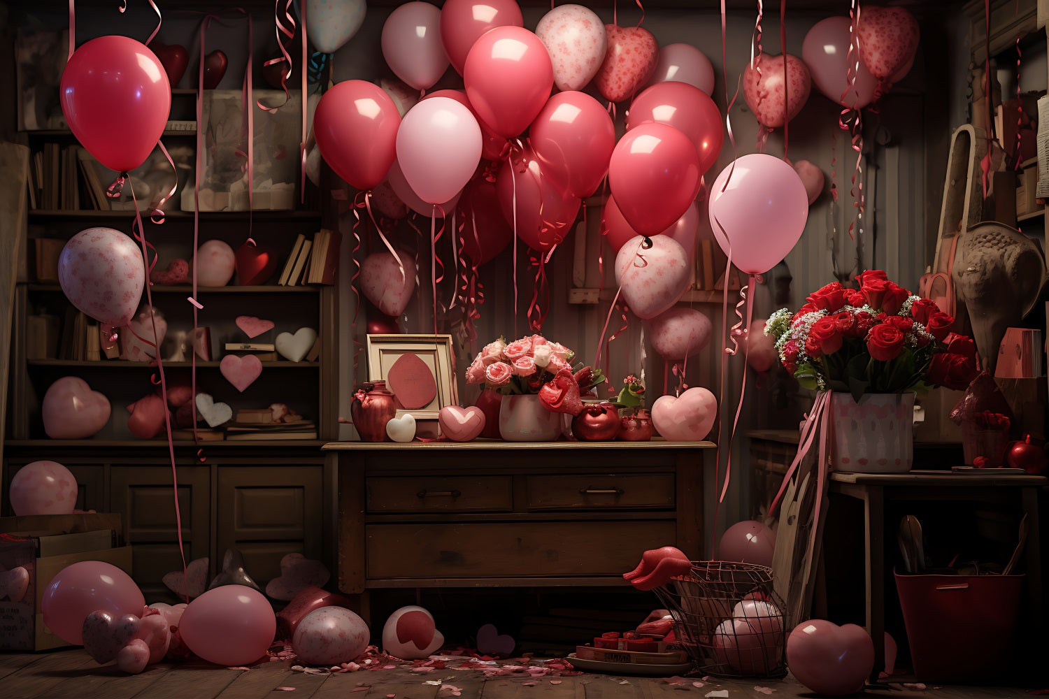 Valentinstag Backdrop Ballons Blumen Szene Backdrop BRP11-444