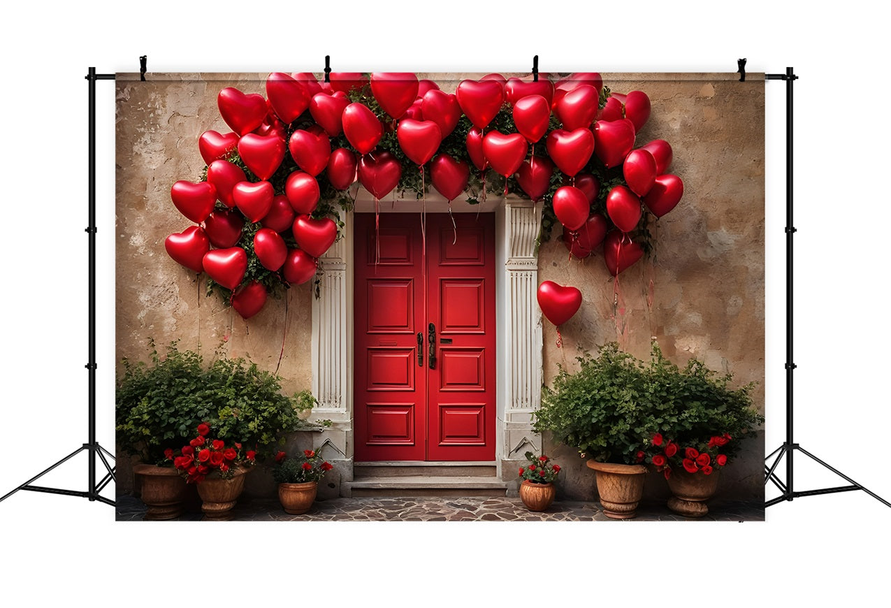 Valentinstag Backdrop Rote Tür Herz Luftballons Backdrop BRP11-445