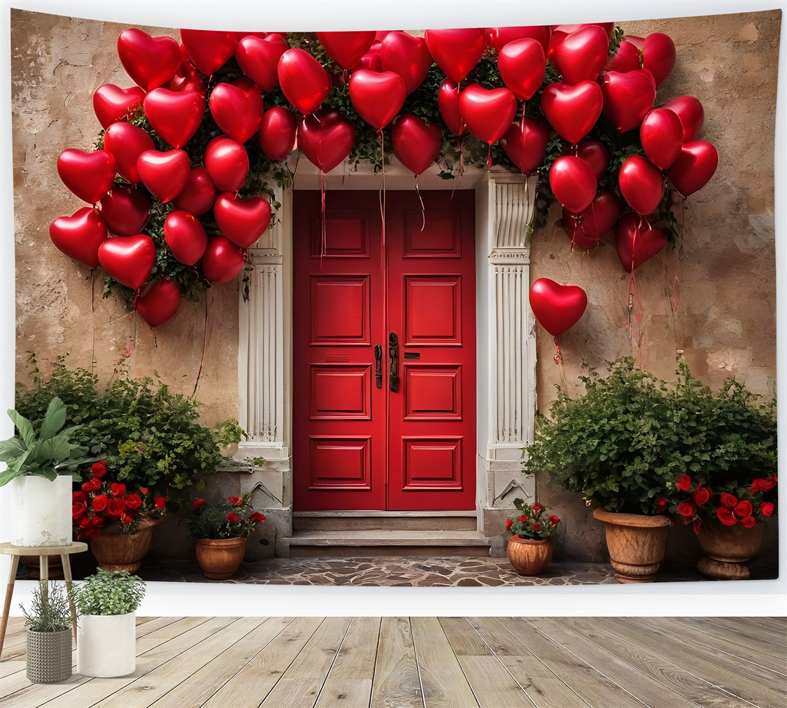 Valentinstag Backdrop Rote Tür Herz Luftballons Backdrop BRP11-445