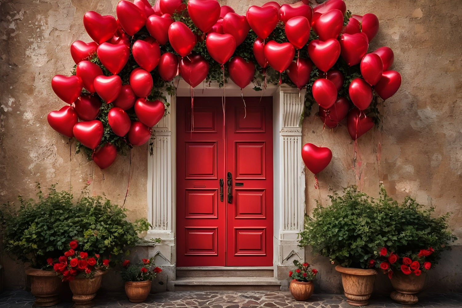 Valentinstag Backdrop Rote Tür Herz Luftballons Backdrop BRP11-445