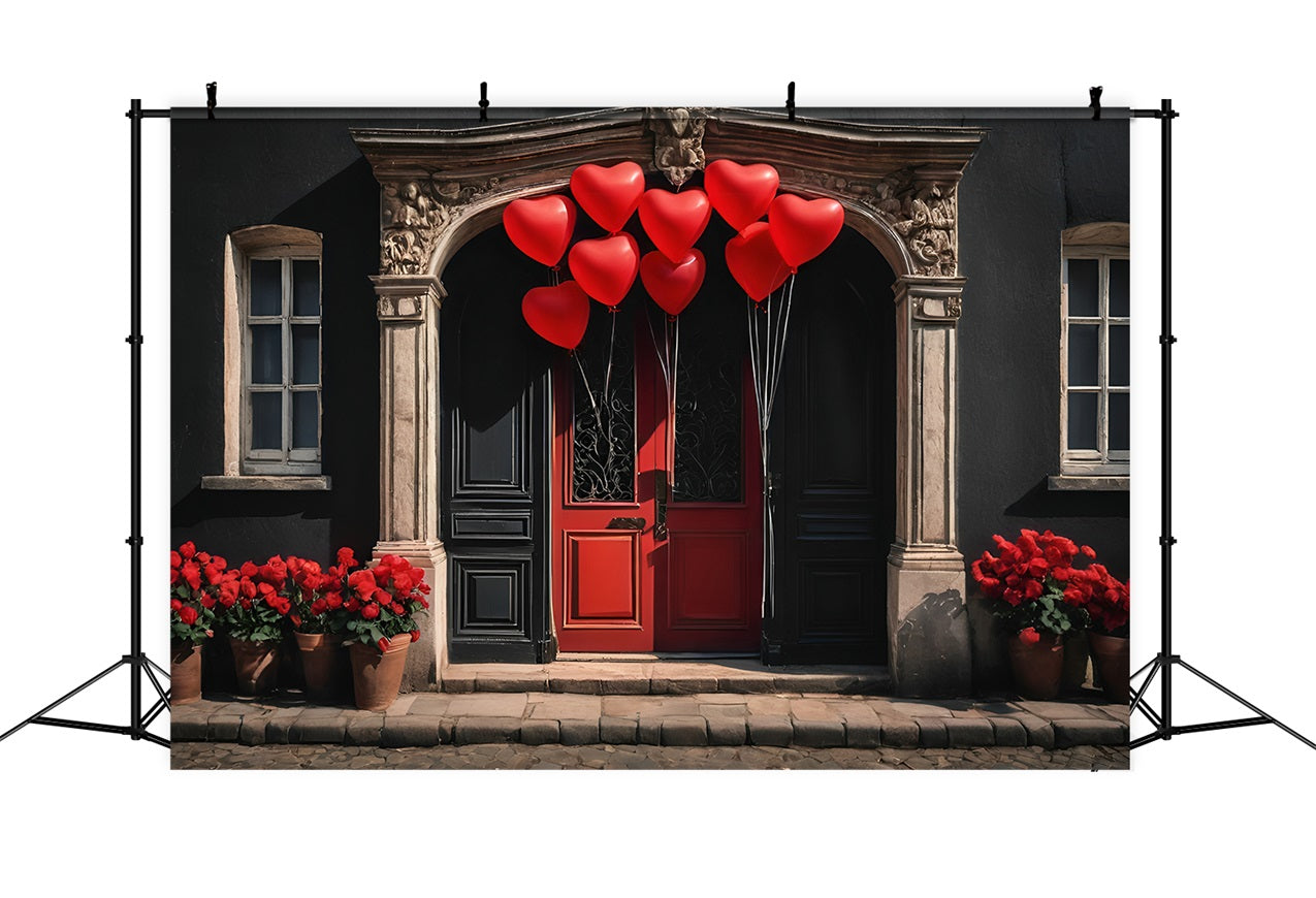 Valentinstag Backdrops Rotes Herz Luftballons Tür Backdrop BRP11-446