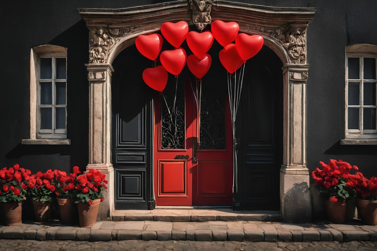 Valentinstag Backdrops Rotes Herz Luftballons Tür Backdrop BRP11-446