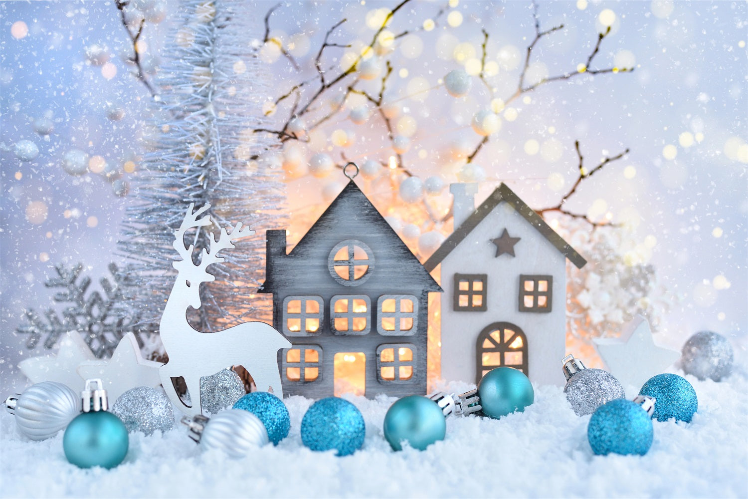 Winter Hintergrund Ideen Snowy Village Rentier Weihnachten Hintergrund BRP11-471