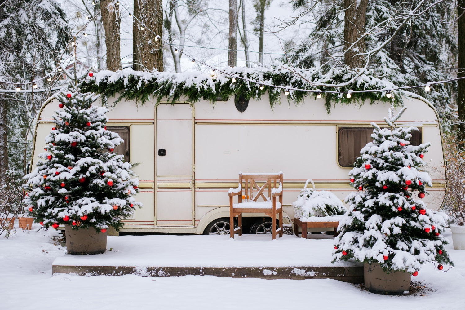 Winter Hintergrund Ideen Verschneite Weihnachten Camper Wald Hintergrund BRP11-495