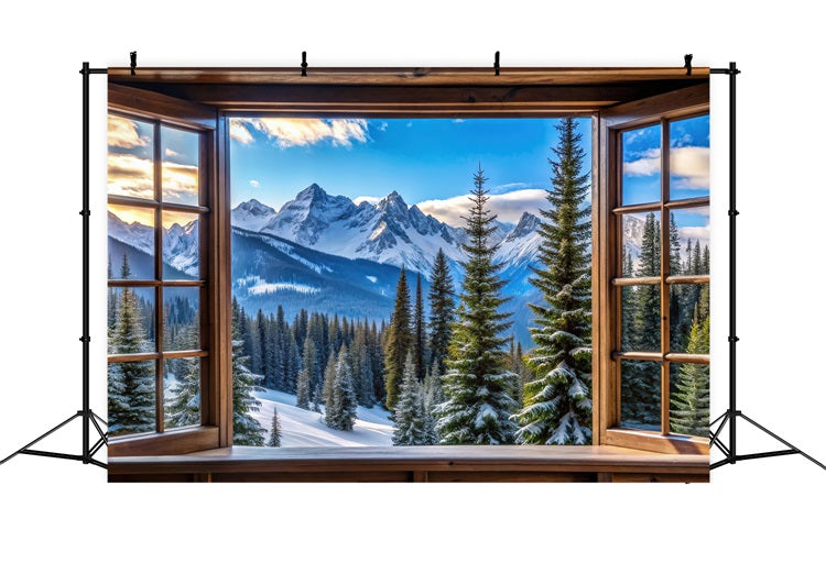 Winter Hintergrund Majestätisch Verschneite Berggipfel Fenster Hintergrund BRP11-499