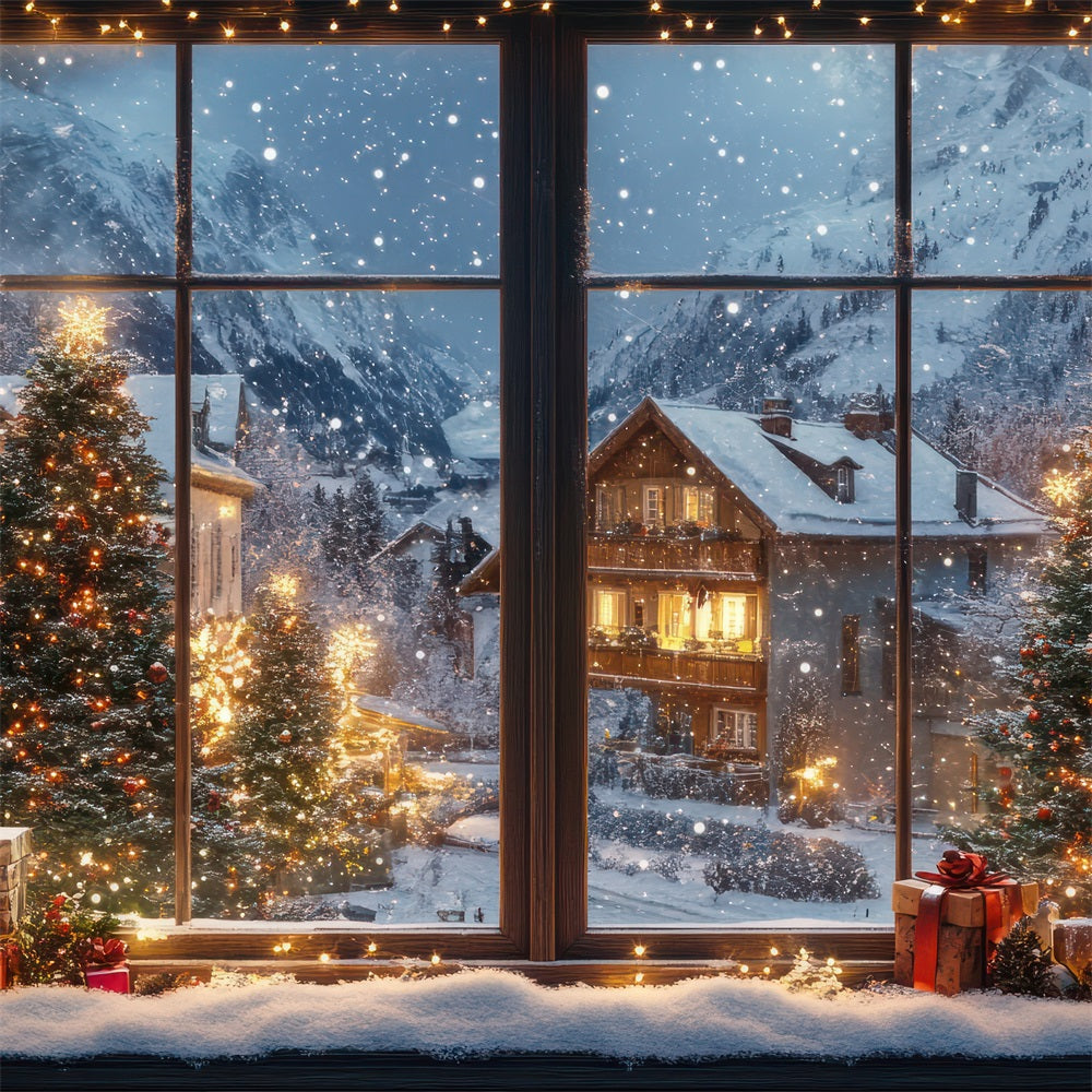 Winter Hintergrund Weihnachtsdorf Lichter durch Fenster Hintergrund BRP11-500