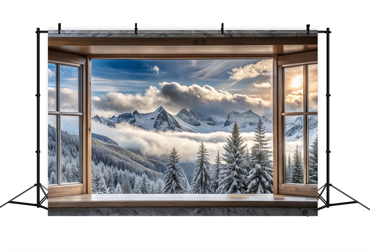 Winter Hintergrund Fotografie Berg Majestät Fenster Szene Hintergrund BRP11-503