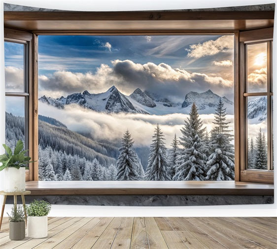 Winter Hintergrund Fotografie Berg Majestät Fenster Szene Hintergrund BRP11-503