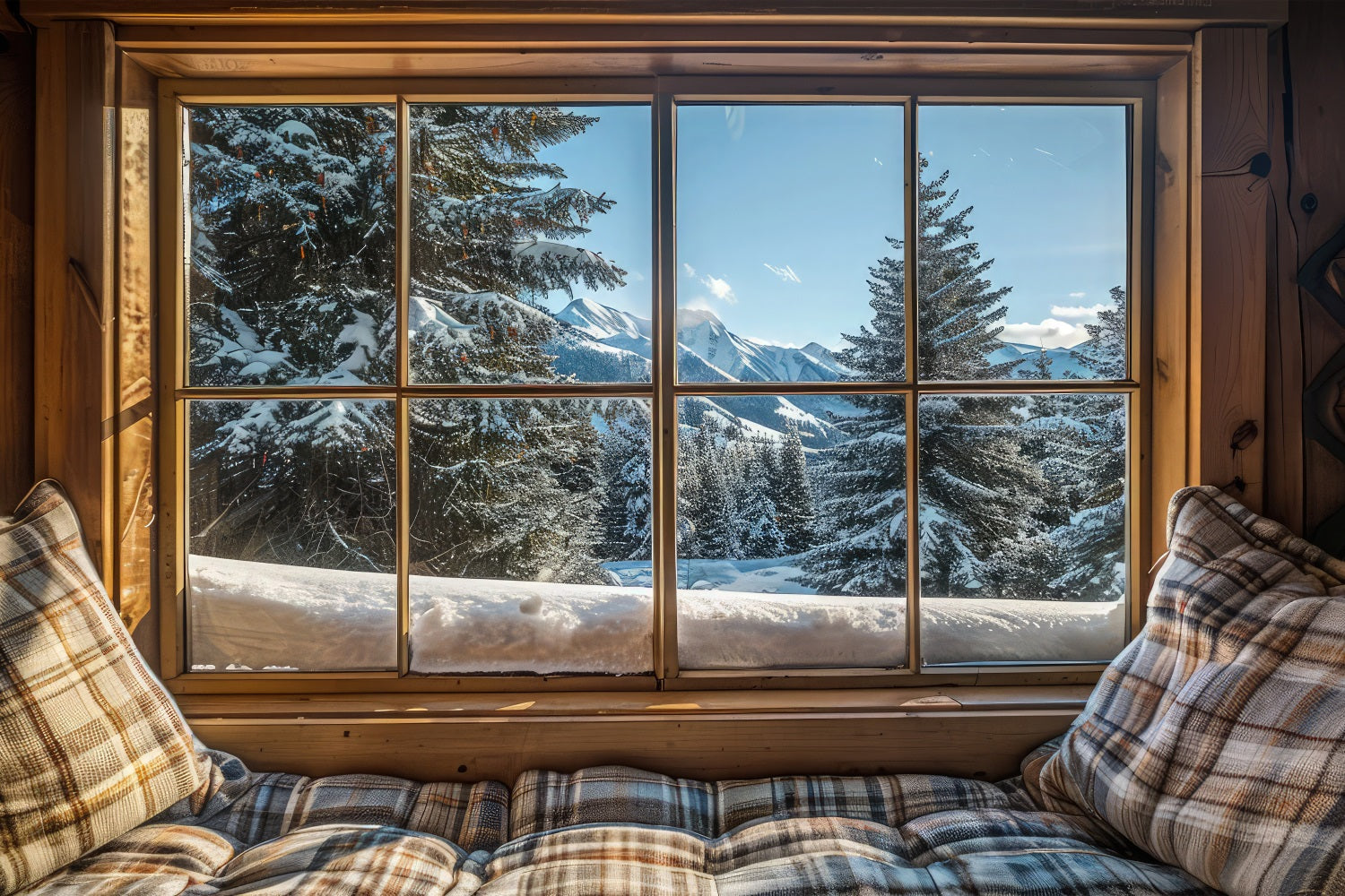 Winter-Fotohintergrund Fensteransicht Berg Gelassenheit Hintergrund BRP11-504