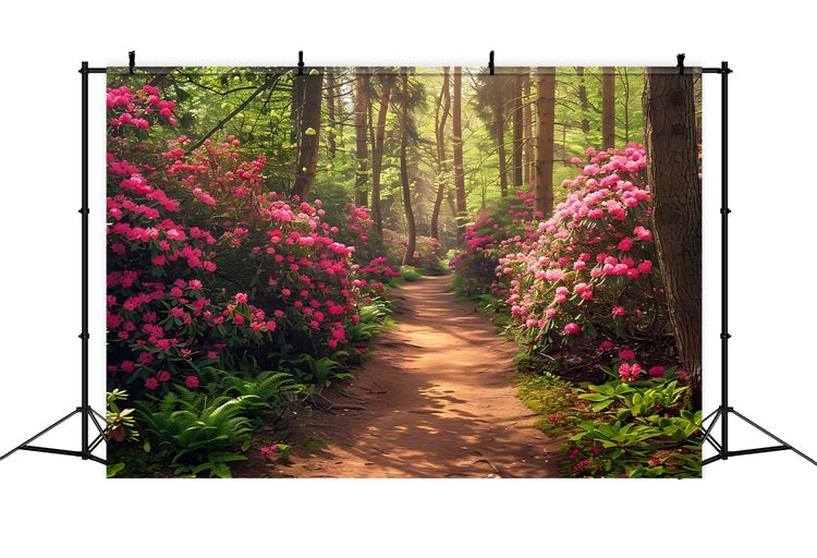 Frühlings-Hintergrundbilder Ideen Rosa Rhododendron Waldweg Hintergrund BRP11-516