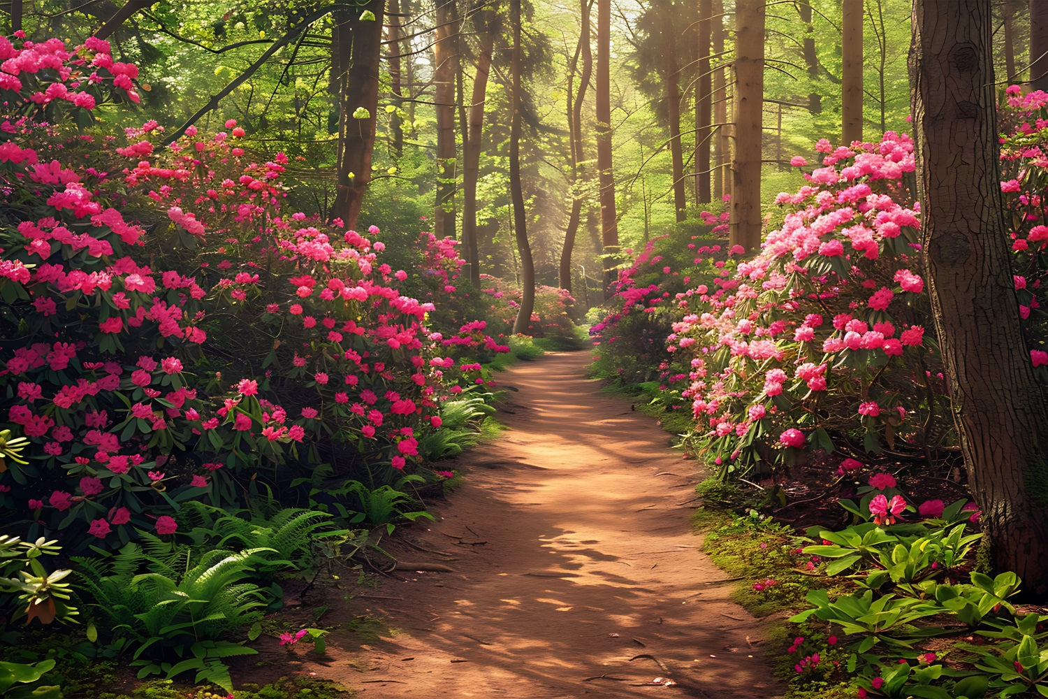 Frühlings-Hintergrundbilder Ideen Rosa Rhododendron Waldweg Hintergrund BRP11-516