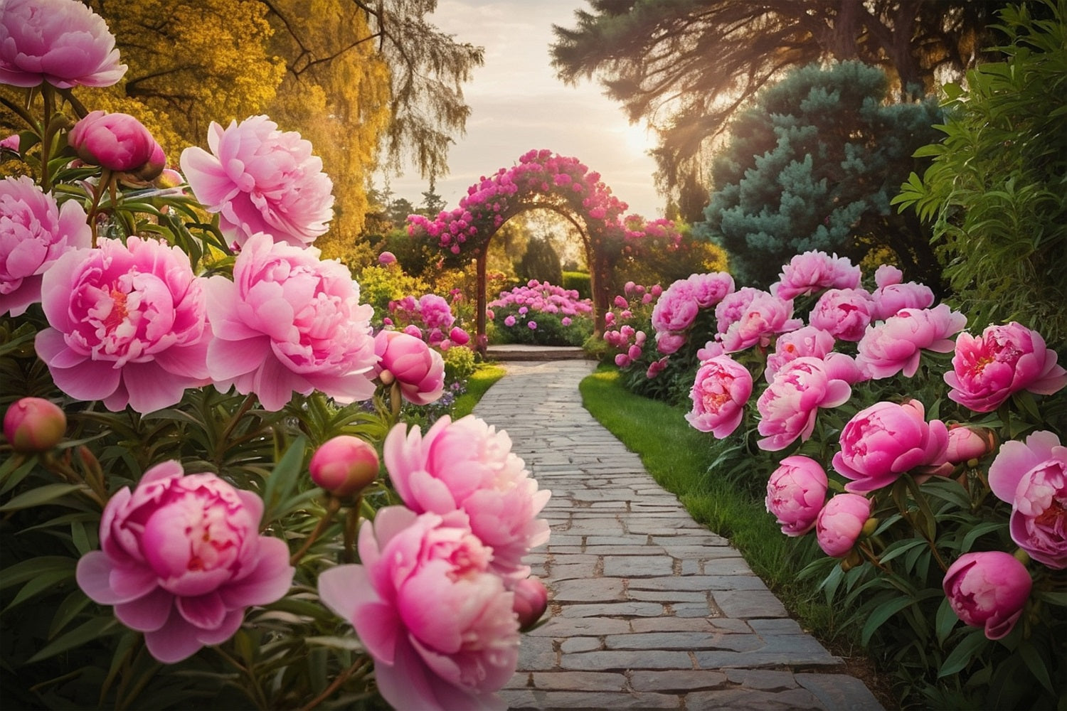 Frühling Fotohintergrund Rosa Pfingstrose Bogen Pfad Hintergrund BRP11-517