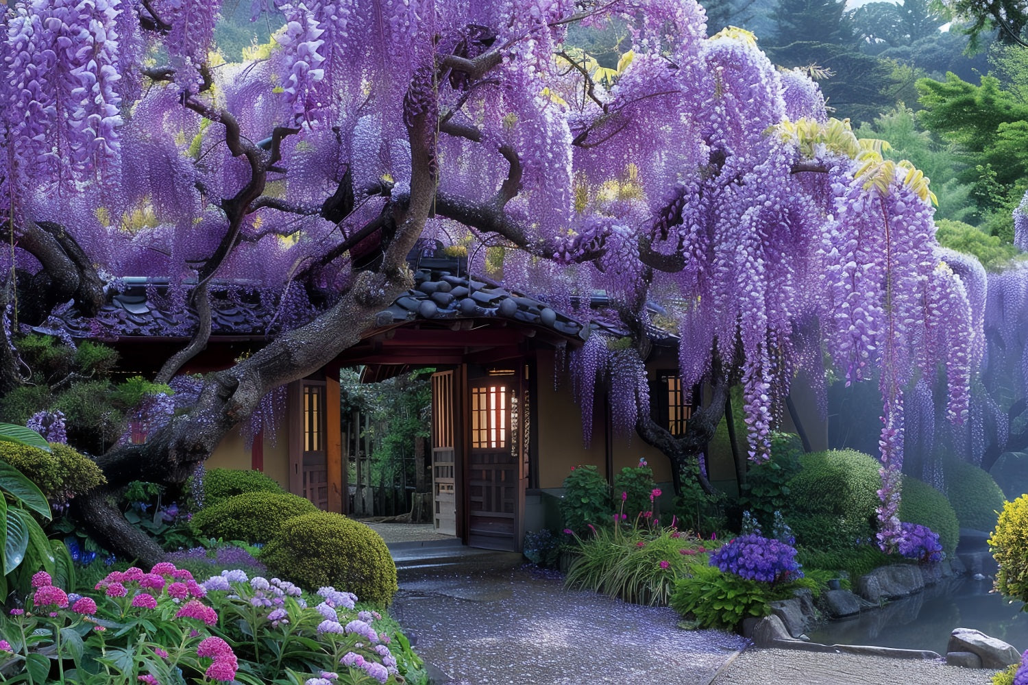 Frühling Hintergrund Wisteria Blüte um Tür Hintergrund BRP11-520