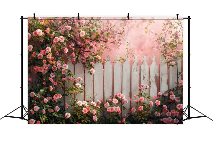 Frühling Backdrop Ideen Floral Zaun Rosa Blüten Backdrop BRP11-527