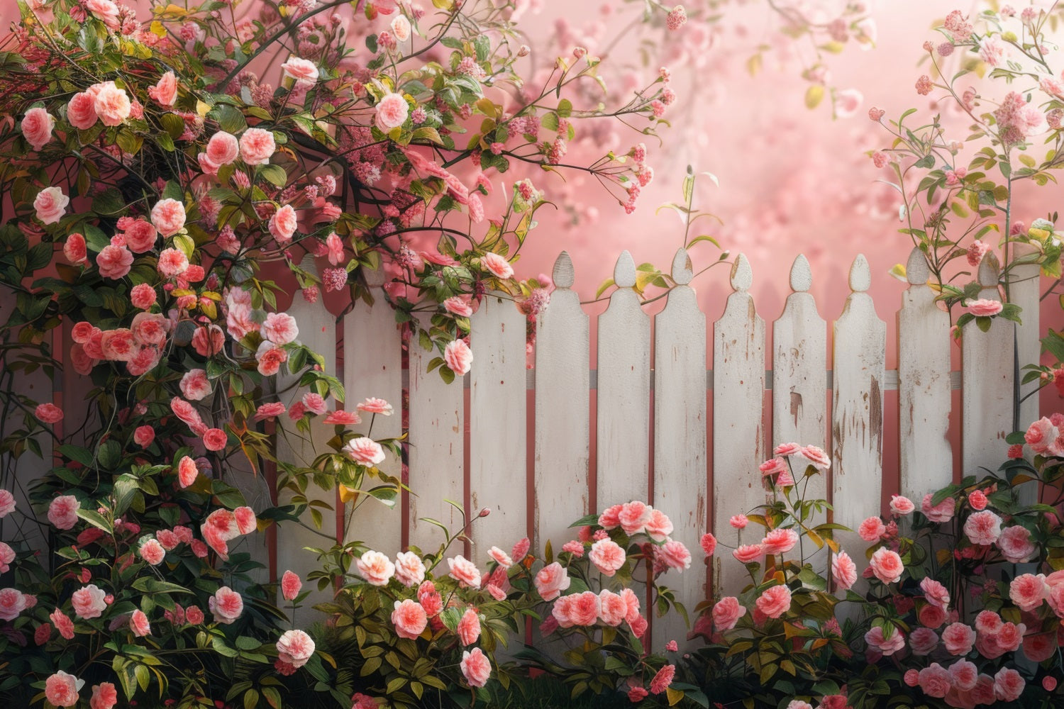 Frühling Backdrop Ideen Floral Zaun Rosa Blüten Backdrop BRP11-527