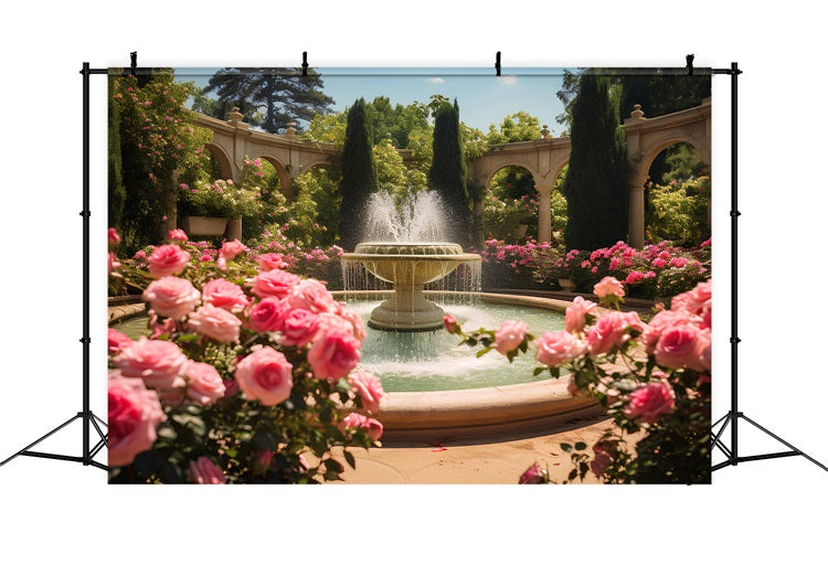 Frühling Fotohintergrund Blühende Rosen Springbrunnen Hintergrund BRP11-528