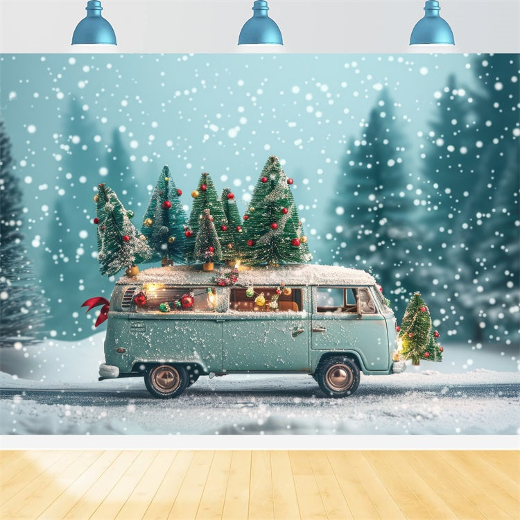 Winter Wonderland Vintage Van Weihnachtsbäume Hintergrund BRP11-53