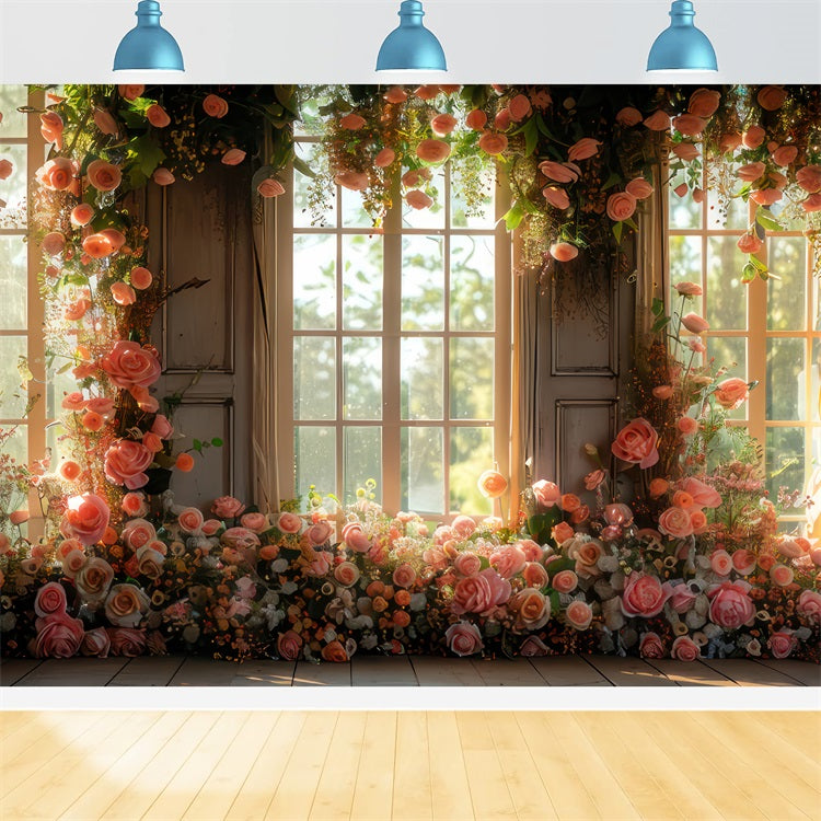 Frühling Backdrop Blumen Fensteransicht blühende Blumen Backdrop BRP11-551