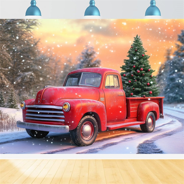 Winterwunderland Roter LKW Weihnachtsbaum Hintergrund BRP11-57