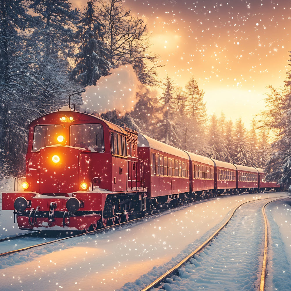 Winter Scenes Schneefall Roter Zug Frostiger Wald Hintergrund BRP11-58