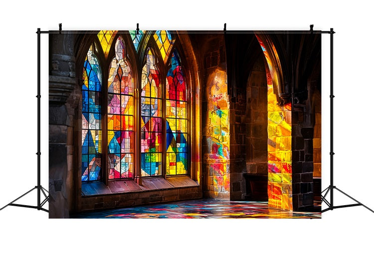 Vintage Backdrops Kirche Bunte Glasfenster Backdrop BRP11-586