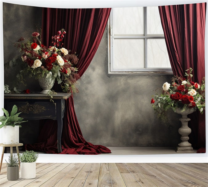 Vintage Backdrop Rot Vorhang Fenster Blumen Backdrop BRP11-591