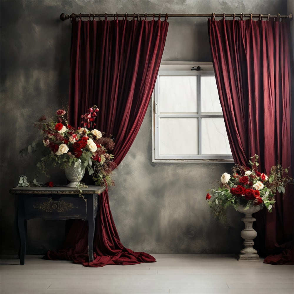 Vintage Backdrop Rot Vorhang Fenster Blumen Backdrop BRP11-591