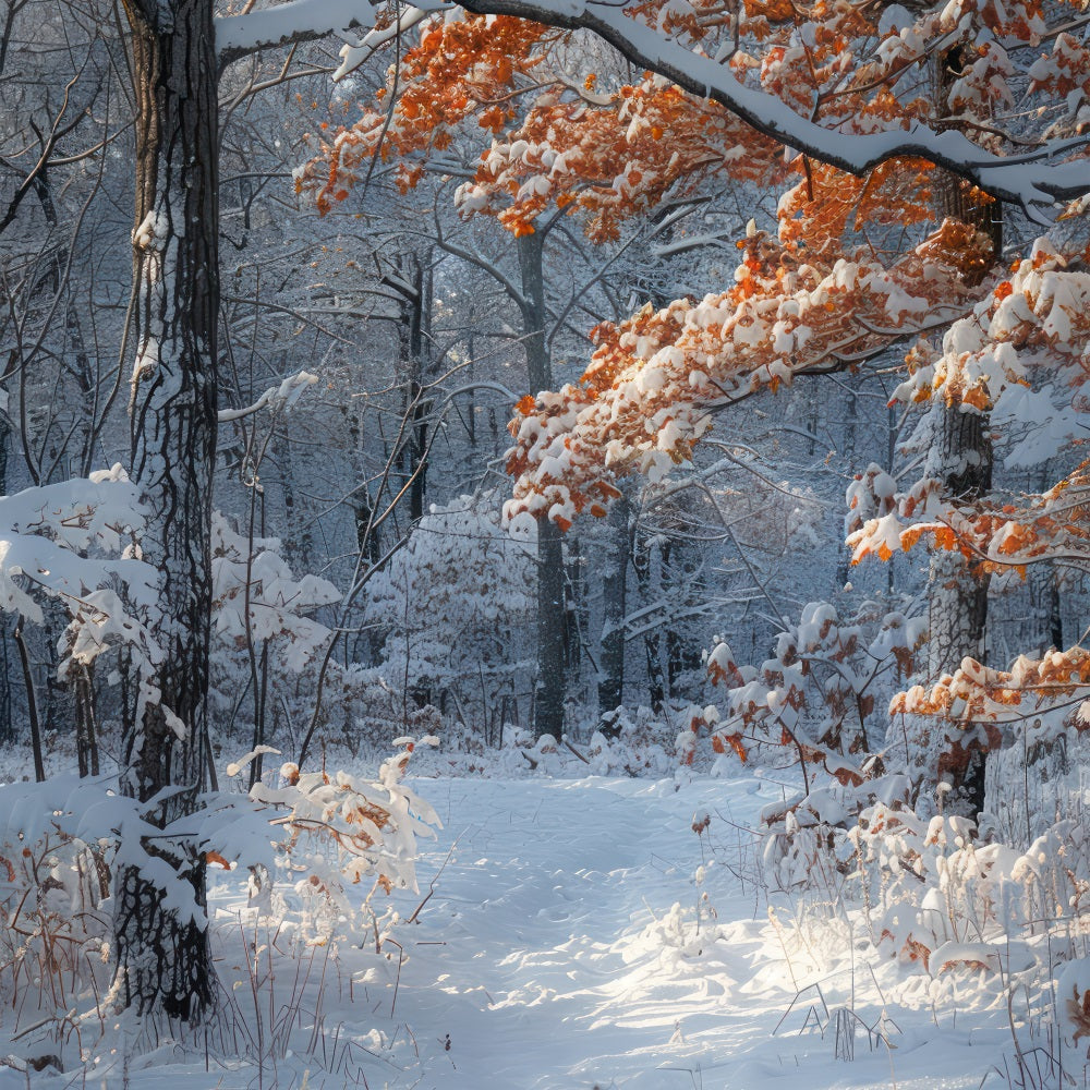 Winterszene Hintergrund Orange Blätter Schnee  Hintergrund BRP11-66