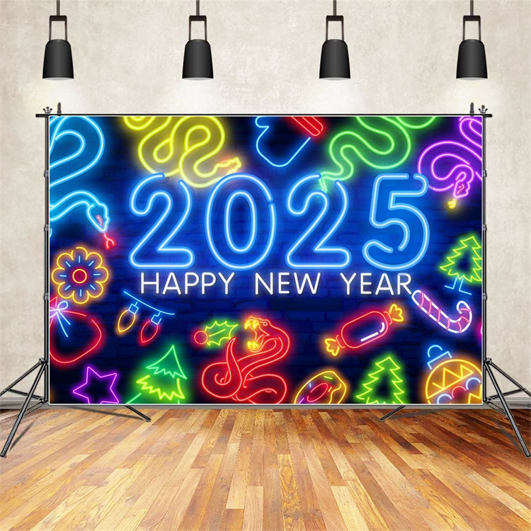 Backdrop Frohes Neues Jahr 2025 Neon-Feier Backdrop BRP12-109