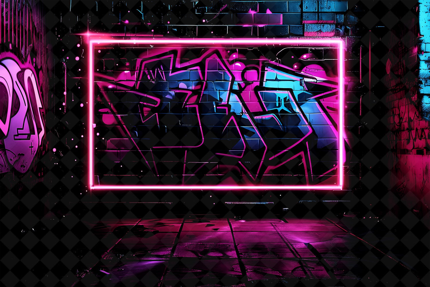 Graffiti-Wand-Hintergrund Schillernde Neon-Kunstrahmen-Hintergrundfolie BRP12-133