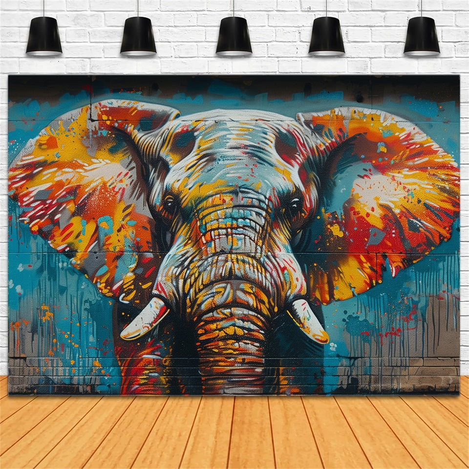 Graffiti Backsteinmauer Backdrop Künstlerischer Elefant Malerei Hintergrund BRP12-142