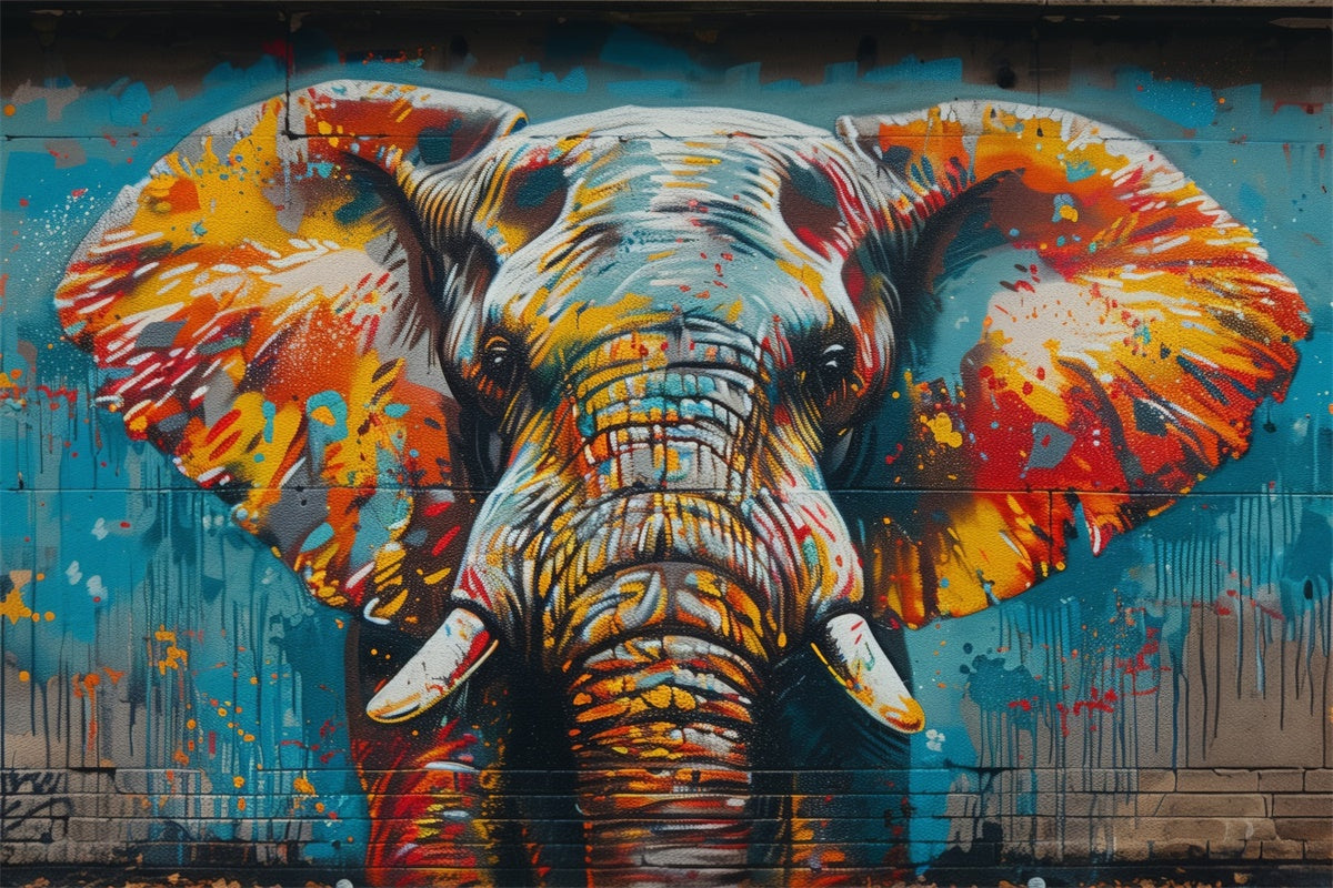 Graffiti Backsteinmauer Backdrop Künstlerischer Elefant Malerei Hintergrund BRP12-142