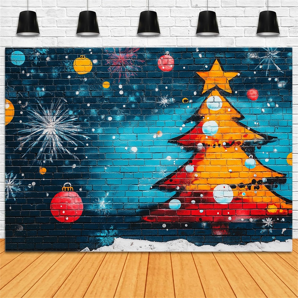 Graffiti Fotokulissen Weihnachtsbaum Blauer Backstein Hintergrund BRP12-150