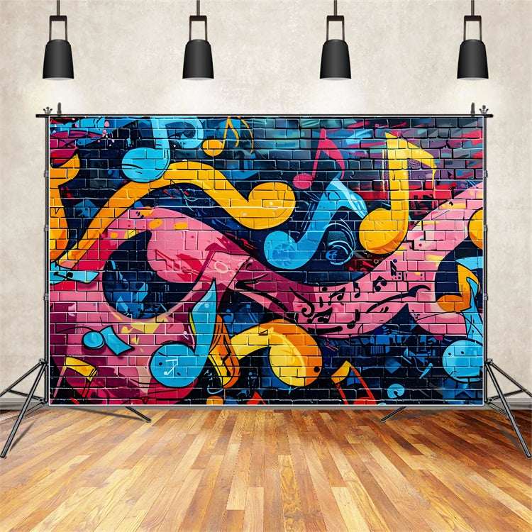 Graffiti Wall Backdrop Musik Note Farbe Backstein Hintergrund BRP12-156