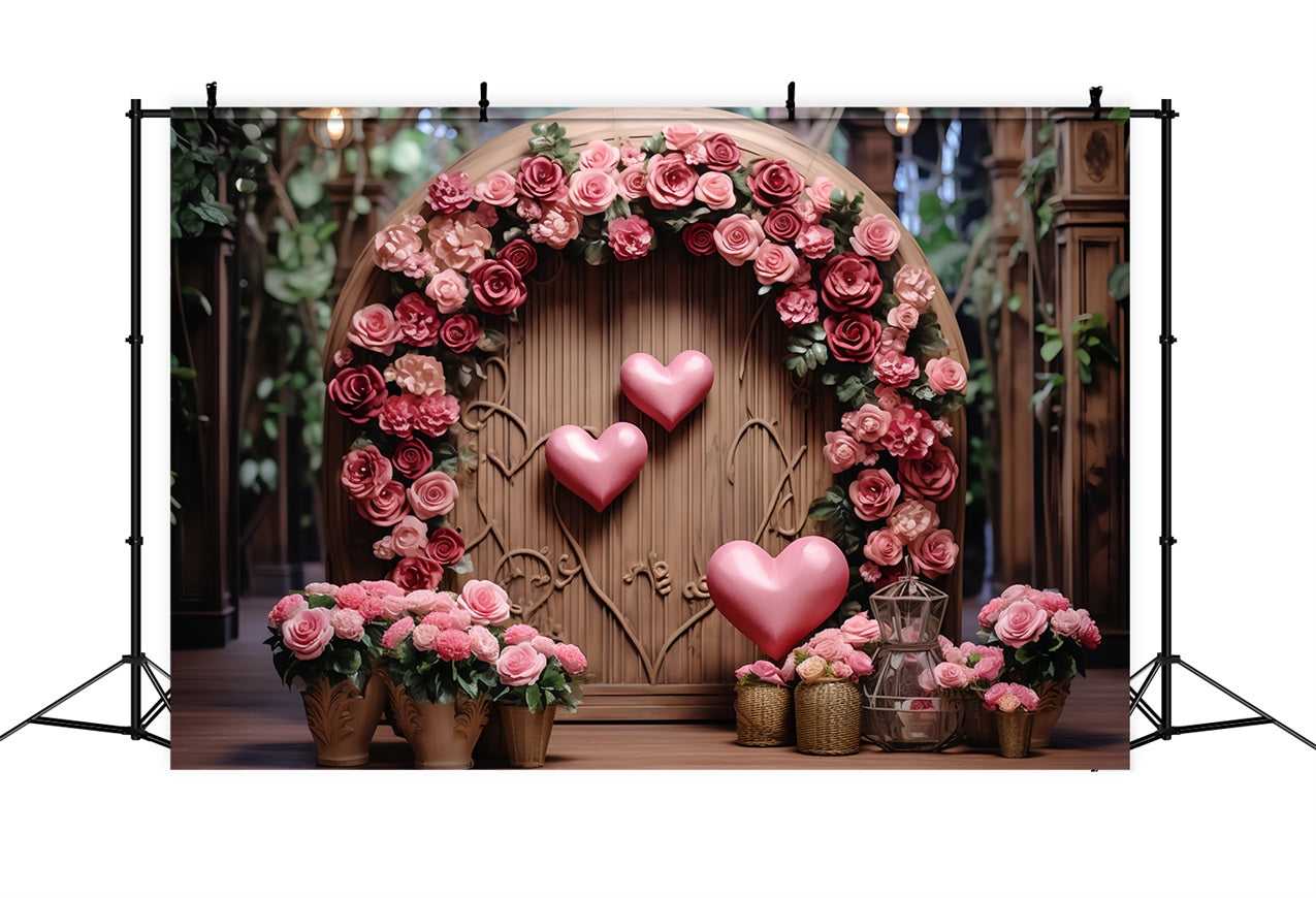 Fotografie Valentinstag Backdrops Holzbogen Floral Heart Backdrop BRP12-173