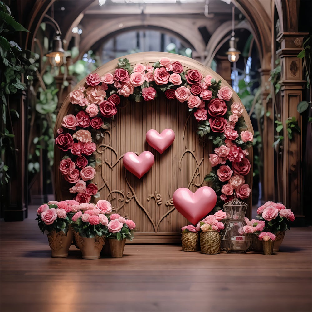 Fotografie Valentinstag Backdrops Holzbogen Floral Heart Backdrop BRP12-173