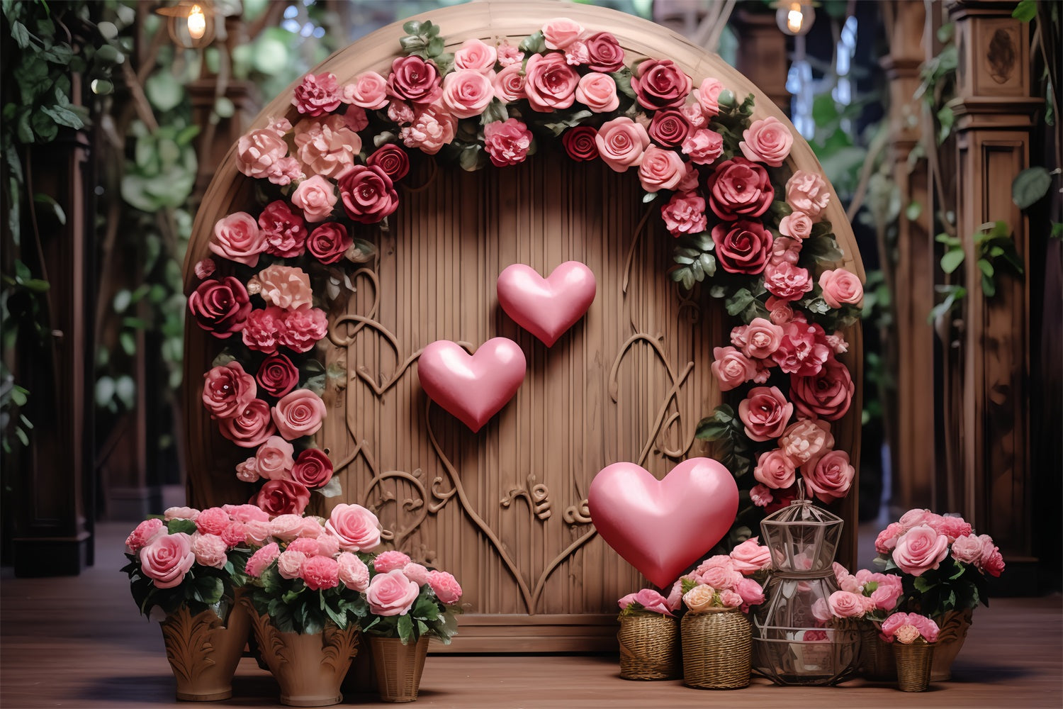 Fotografie Valentinstag Backdrops Holzbogen Floral Heart Backdrop BRP12-173