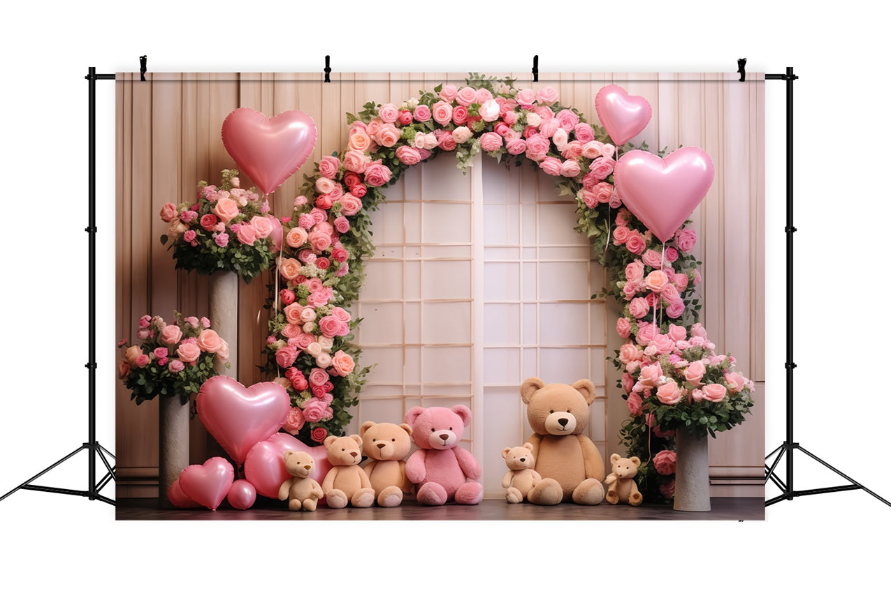 Valentinsparty Backdrop Bären Rosen Ballonbogen Backdrop BRP12-174